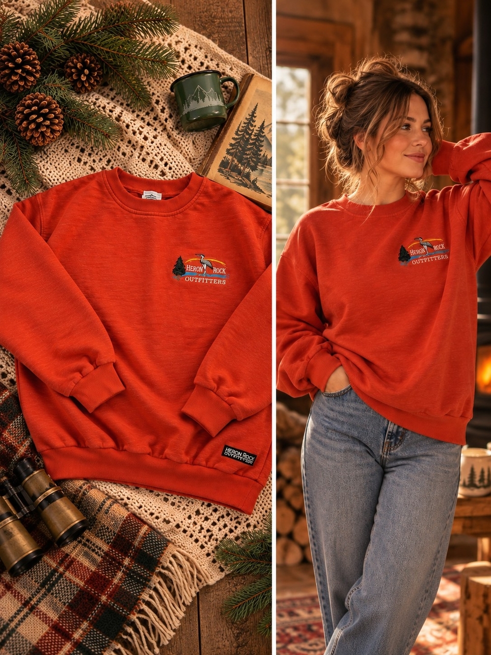 Vintage Heron Rock Outfitters Red Crewneck Sweater